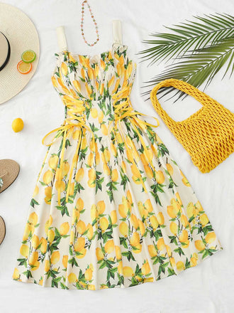 50er Swingkleid mit Blumen-Print und Eckiger Ausschnitt