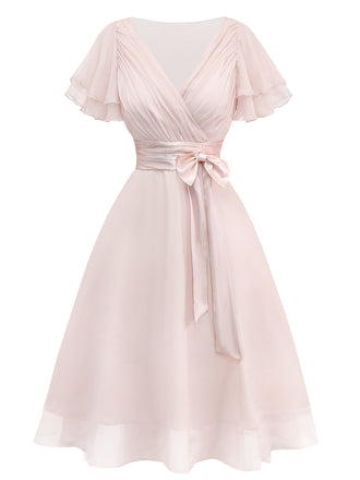 Rosa 50er Satin-Kleid mit Tüll und Bindeband