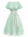 Grünes 50er Satin-Kleid mit Tüll und Bindeband