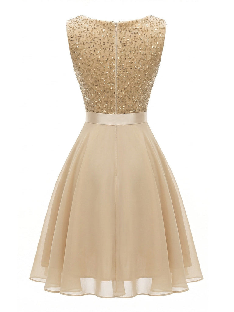 50er Ärmelloses Kleid mit Pailletten und Gürtel
