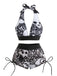 50er Gothic Bikini-Set & Shorts mit Neckholder und Totenkopf