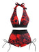 50er Gothic Bikini-Set & Shorts mit Neckholder und Totenkopf