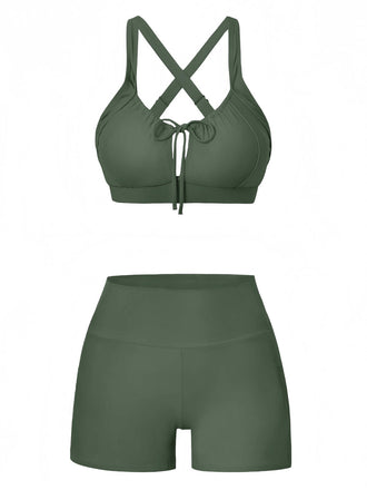 50er Bikini-Set & Shorts mit Criss-Cross und Raffung