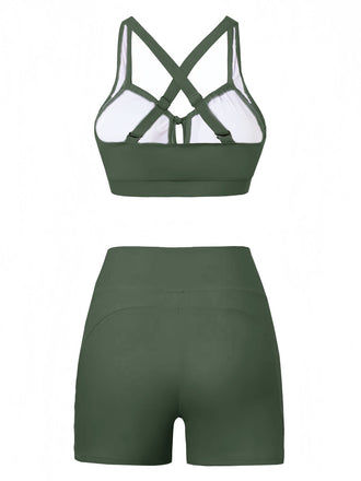 50er Bikini-Set & Shorts mit Criss-Cross und Raffung