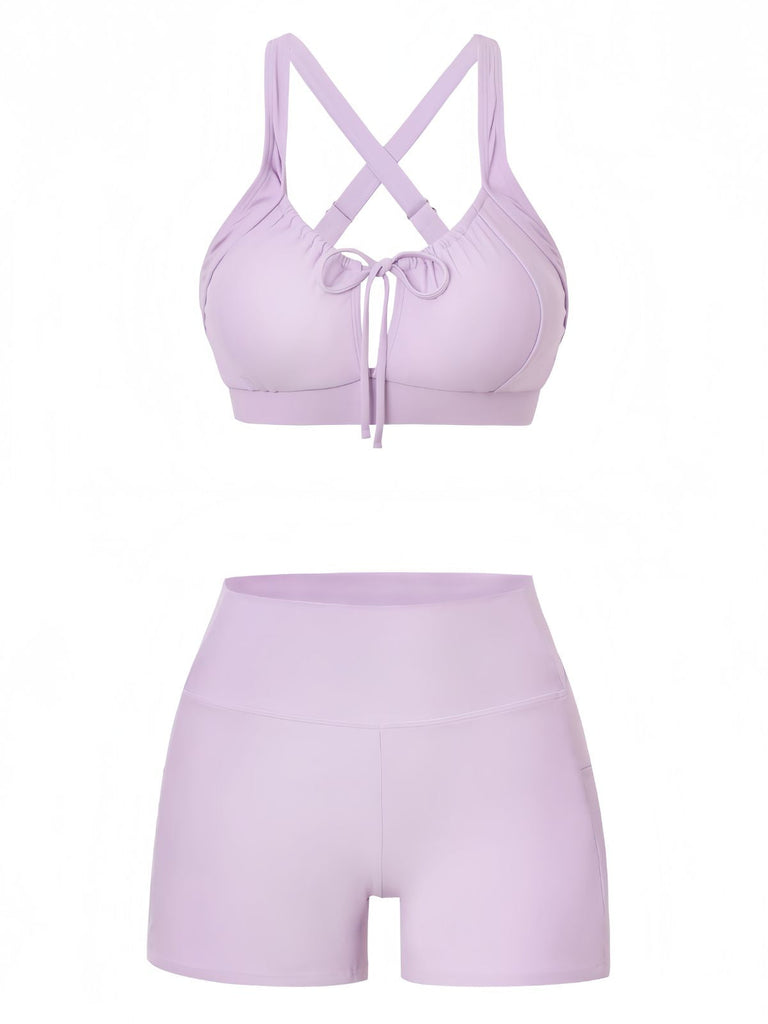 50er Bikini-Set & Shorts mit Criss-Cross und Raffung