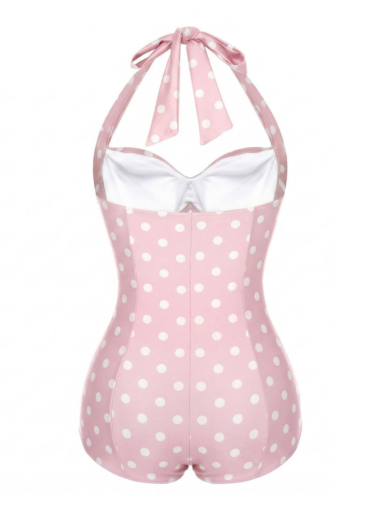 Rosa 50er Badeanzug mit Polka-Dots und Neckholder