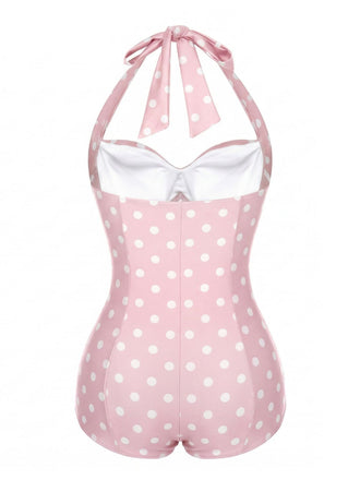 Rosa 50er Badeanzug mit Polka-Dots und Neckholder