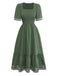 40er Jacquard-Smockkleid mit Eckiger Ausschnitt und Stickerei