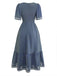 40er Jacquard-Smockkleid mit Eckiger Ausschnitt und Stickerei