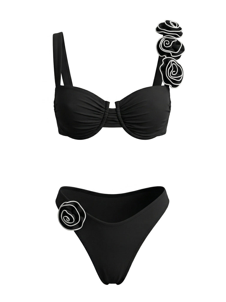 Rosa 50er Bikini-Set & Shorts mit 3D