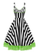Schwarzes 50er Halloween-Swingkleid mit Kürbis-Print und Tüllsaum