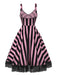 Lila Halloween-Swingkleid mit Streifen und Kürbisprint