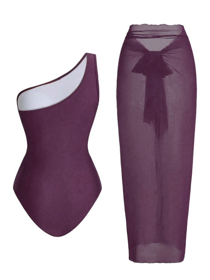 Badeanzug und Strandkleid im Stil der 1950er Jahre mit asymmetrischem Träger, Raffungen und Bauchkontrolle – Vintage-Badeanzug im Pin-up-Stil