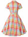 Mehrfarbiges 40er Kleid mit Kurzarm und Karo