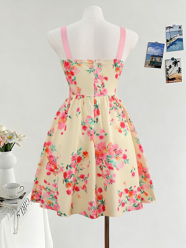 50er Vintage Swingkleid mit Blumen und Schnürung