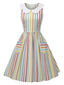[Vorverkauf] 1960er Regenbogen Streifen Peter-Pan Kragen Ärmelloses Kleid