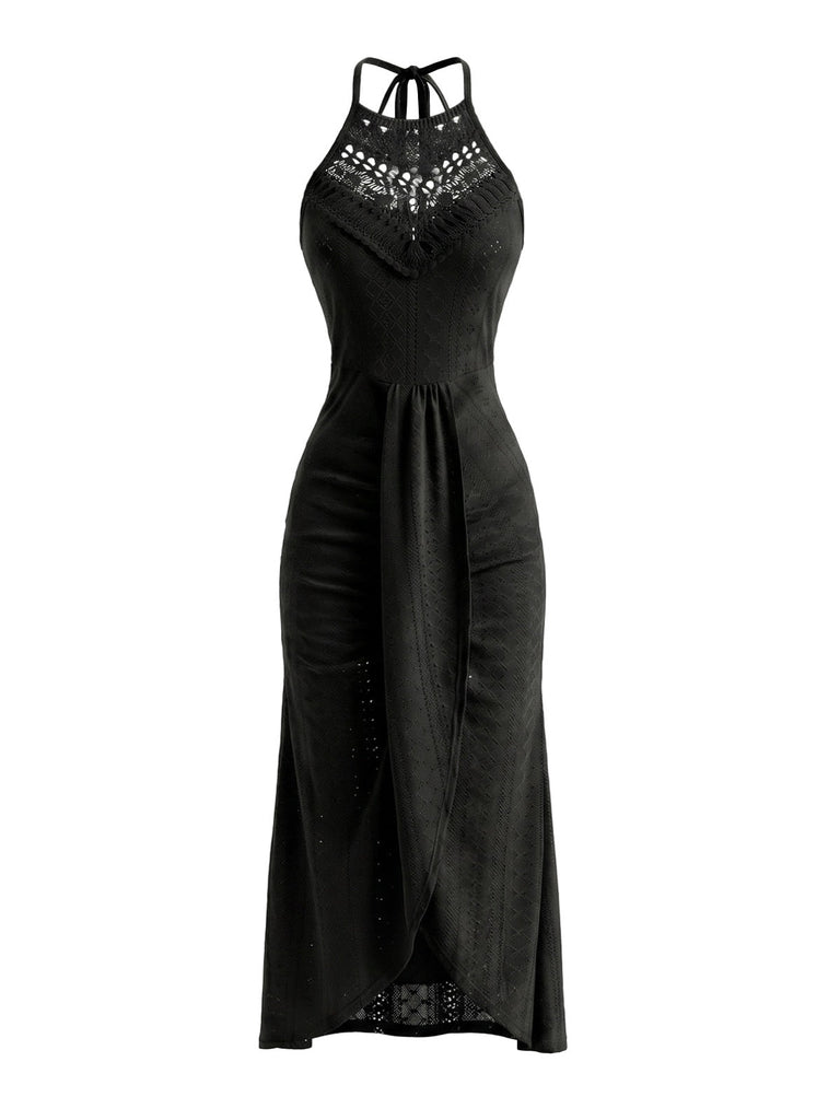 60er Kleid mit Neckholder und Häkelarbeit