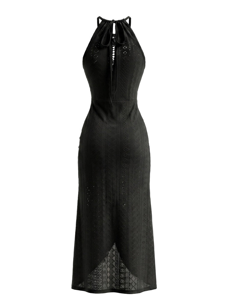 60er Kleid mit Neckholder und Häkelarbeit