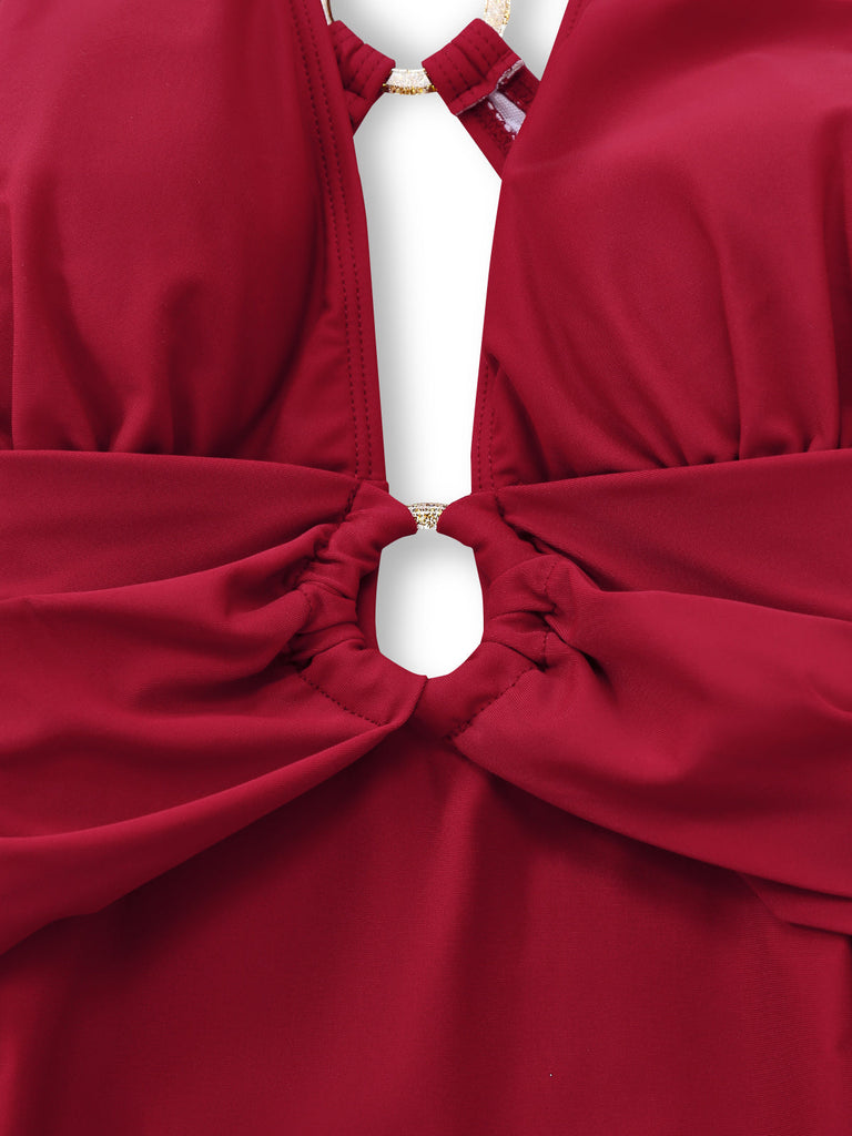 Geraffter Badeanzug mit Kordelzug aus den 1960er Jahren – Vintage-Badeanzug im Pin-up-Stil