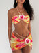 2PCS 1960er Blumen Drucken Halfter Bikini-Set & Figurbetont Abdeckung Up