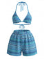 60er Bikini-Set mit Neckholder, Streifen und Dreieck-Top in Dunkle Pfauenblau