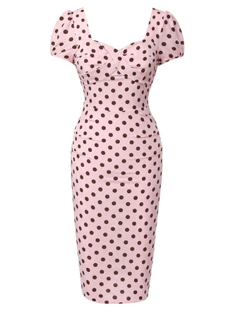 Rosa 60er Kleid mit Eckiger Ausschnitt und Polka-Dots