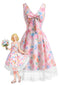 [Vorverkauf] Mehrfarbiges 50er Kleid mit Aquarell-Blumen und Spitze