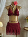 Weinrot 1960er Rüschen Halter Bikini Set & Blumen Spitze Cover-Up