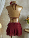 Weinrot 1960er Rüschen Halter Bikini Set & Blumen Spitze Cover-Up
