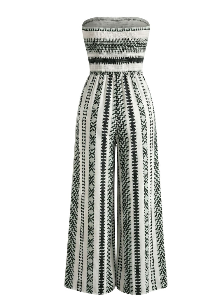 Grüner 60er Trägerloser Jumpsuit mit Streifen und Schlitz