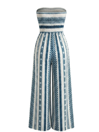 Grüner 60er Trägerloser Jumpsuit mit Streifen und Schlitz
