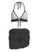2PCS 1960er Uni Halfter Spitze Bikini-Set & Rüschen Abdeckung Up