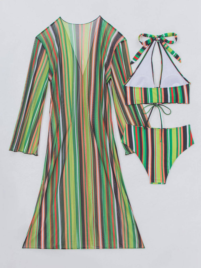 60er Bikini-Set & Shorts & Cover-Up mit Schnürung und Streifen