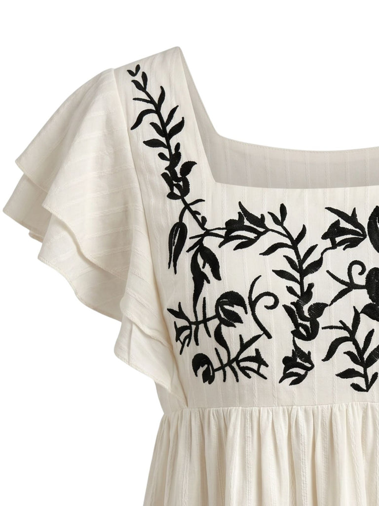 70er Top mit Flatterärmel und Blumen