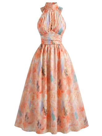 70er Kleid mit Stehkragen und Neckholder