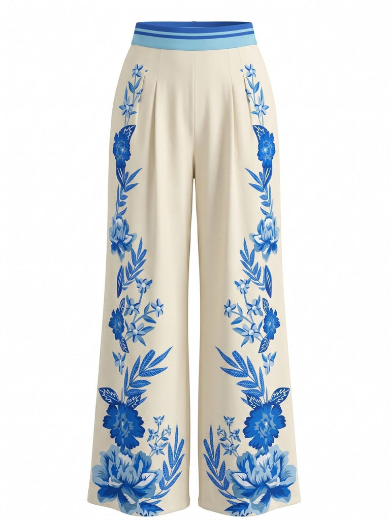 70er Hose mit Blumen und Hohe Taille