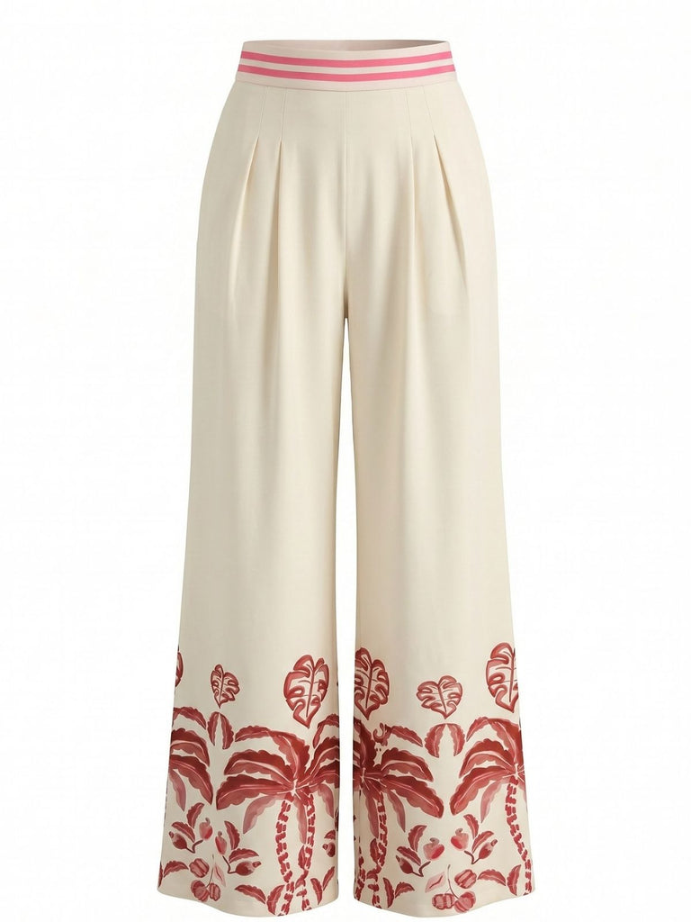 70er Hose mit Blumen und Hohe Taille