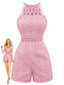 70er Neckholder-Romper mit floralem Cut-Out-Design