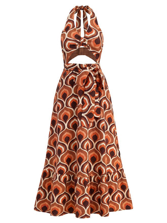 70er Maxikleid mit Tiefer V-Ausschnitt und Neckholder