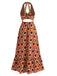 70er Maxikleid mit Tiefer V-Ausschnitt und Neckholder