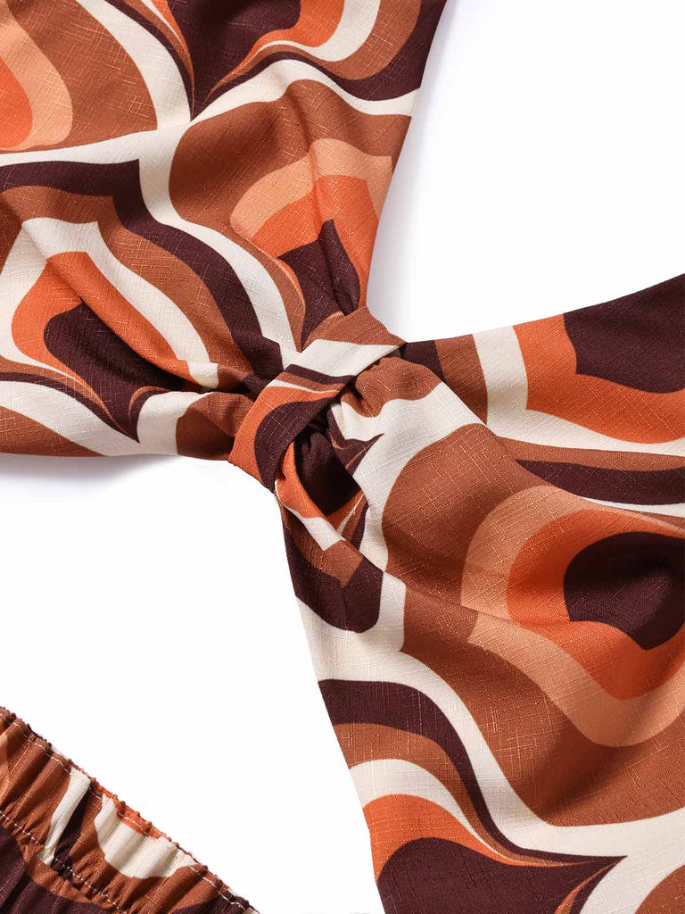 70er Maxikleid mit Tiefer V-Ausschnitt und Neckholder