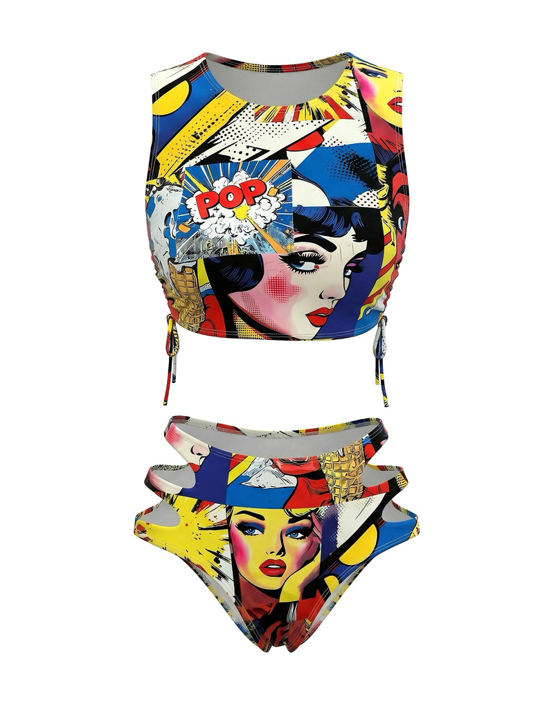 Klassisches Tankini-Set im Pop-Art-Stil der 1980er Jahre mit Cutout-Muster