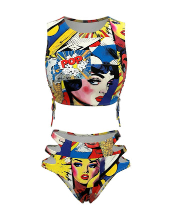 Klassisches Tankini-Set im Pop-Art-Stil der 1980er Jahre mit Cutout-Muster