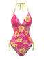 80er Bikini-Set mit Neckholder, Blumen und Perlenbesatz