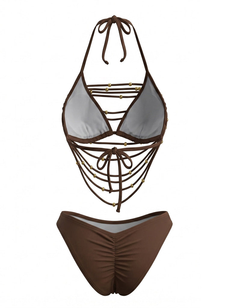 80er Bikini-Set & Shorts mit Neckholder und Schnürung