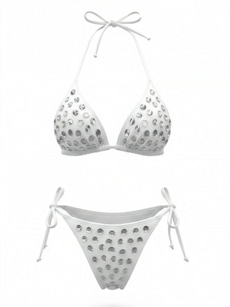 80er Bikini-Set & Shorts mit Neckholder und Triangle