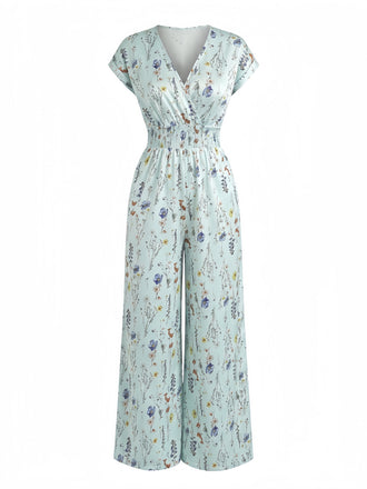 70er Boho Jumpsuit mit Kappärmel und V-Ausschnitt