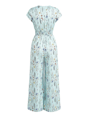 70er Boho Jumpsuit mit Kappärmel und V-Ausschnitt