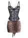 Vorderseite: Leoparden-Spitzenbody mit Schürze im eleganten Vintage-Stil der 1980er Jahre, perfekt für Liebhaberinnen von Vintage-Mode.