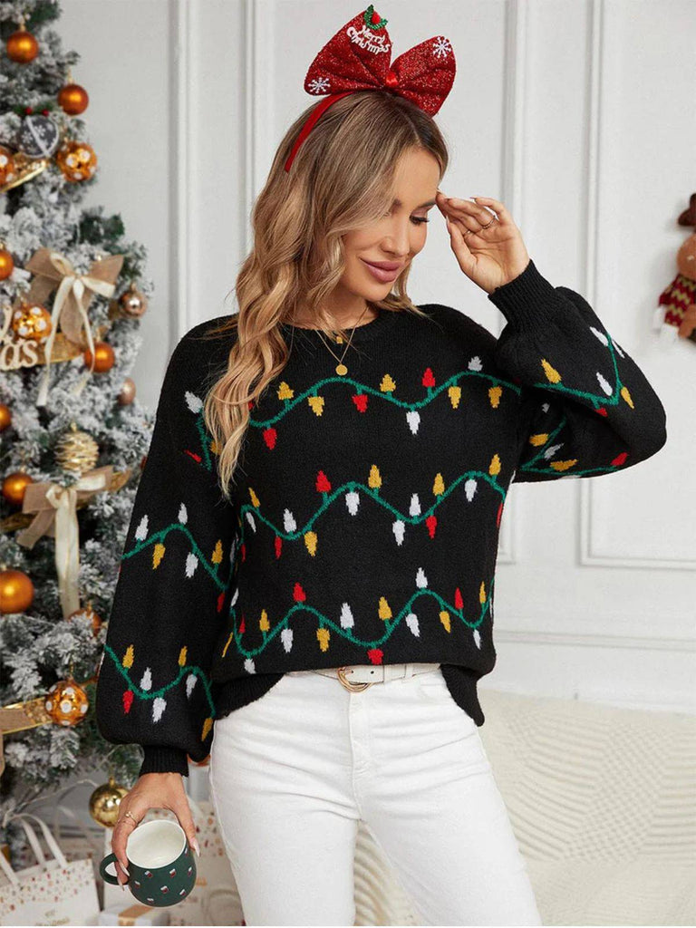 Schwarz 1960er Weihnachten Lichter Stricken Pullover